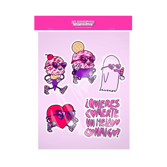 Stickers Pack x5 ¿Quieres comerte un helado conmigo?